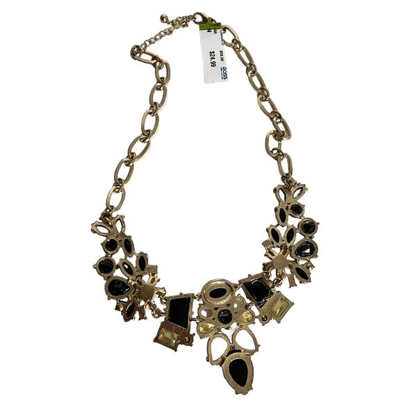 Goldtone Statement Collar Necklace Black Citrine Peridot Fashion Oval Link Glam - Picture 7 of 13